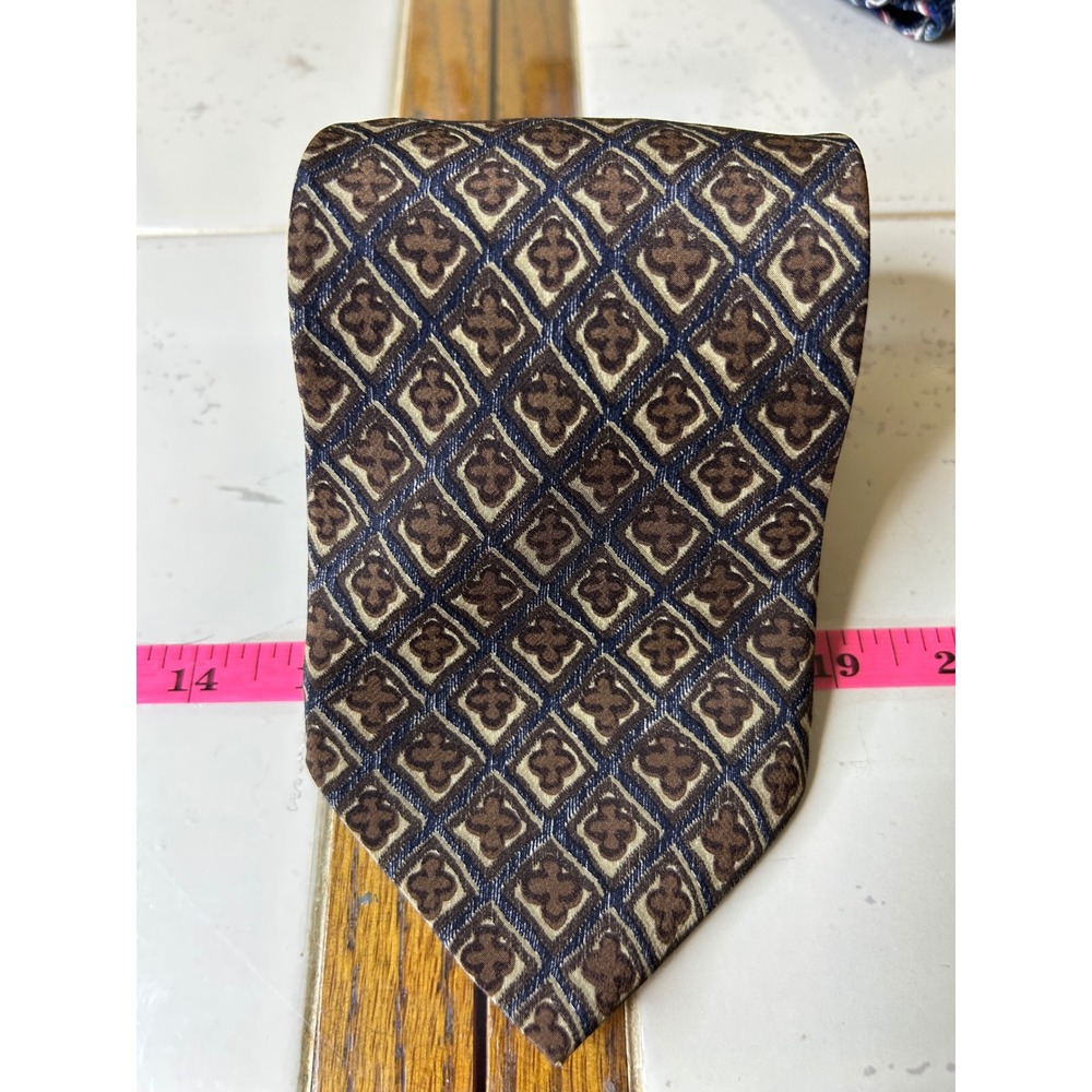 Structure Silk Mens Tie‎ Brown Geometric Pattern Made in Italy